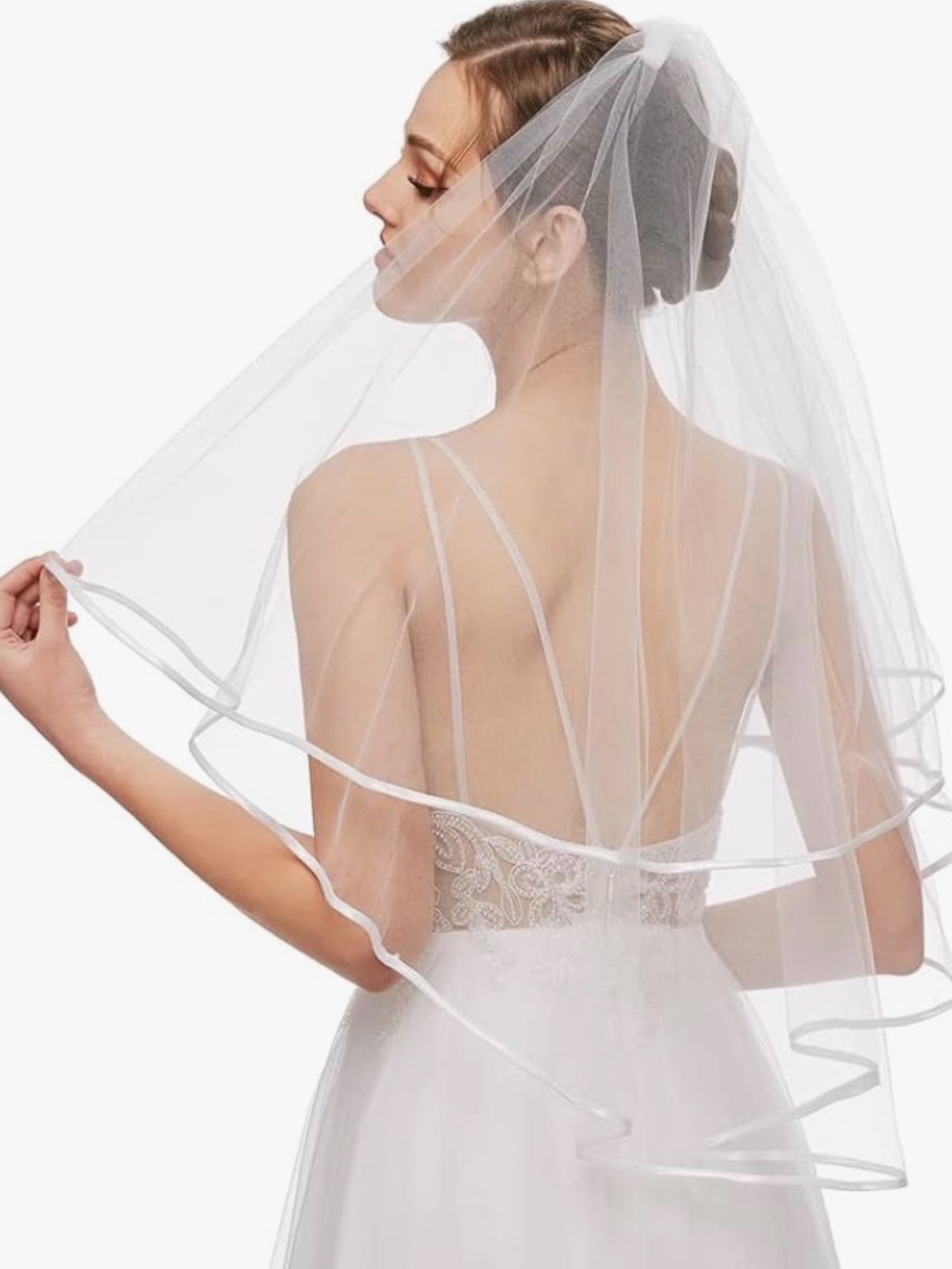 Classic White Wedding Veil with Rolled Edge
